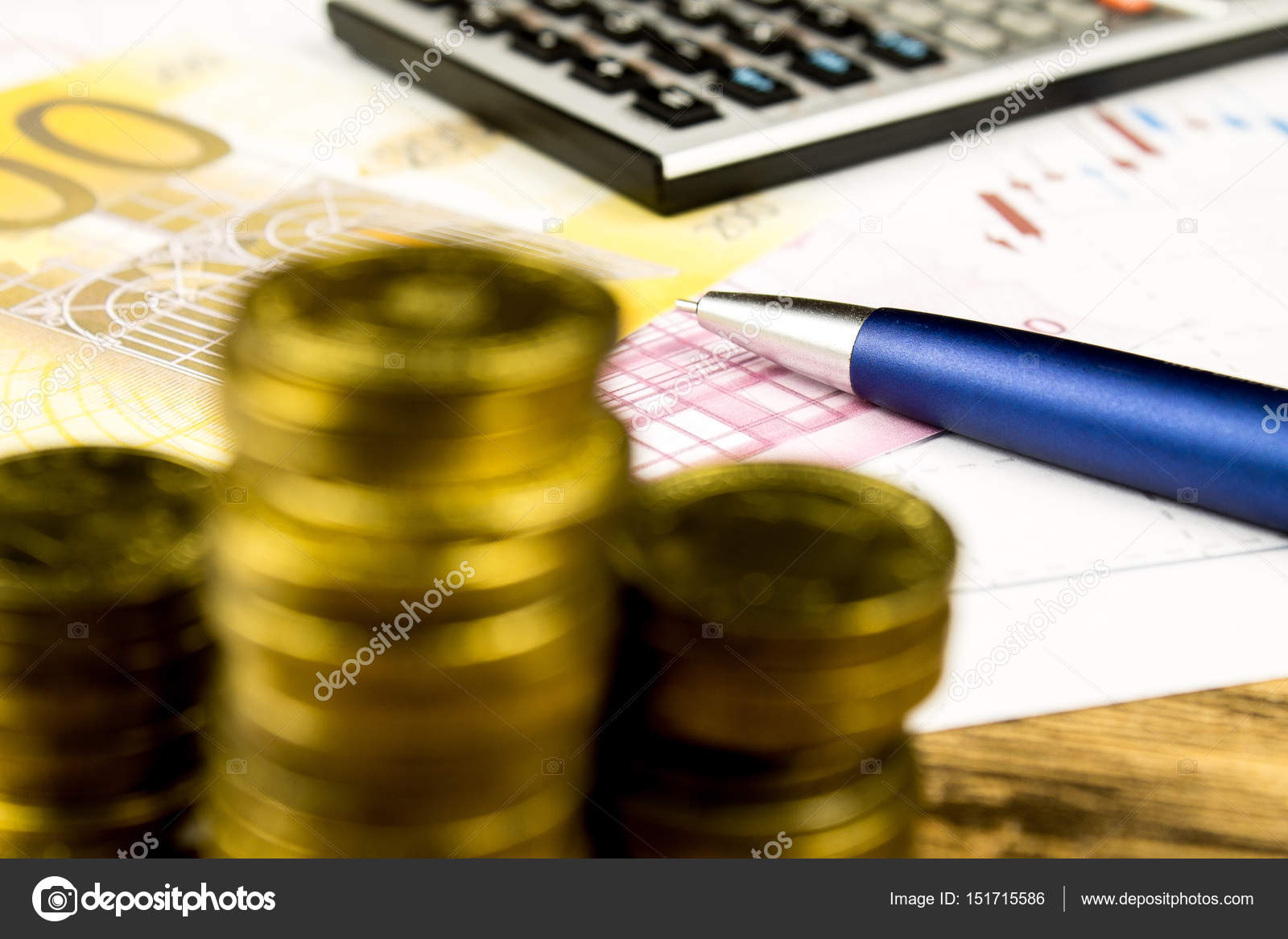 Calculator Pencil And Money On Graffica The Dow Jones Stock Photo - 