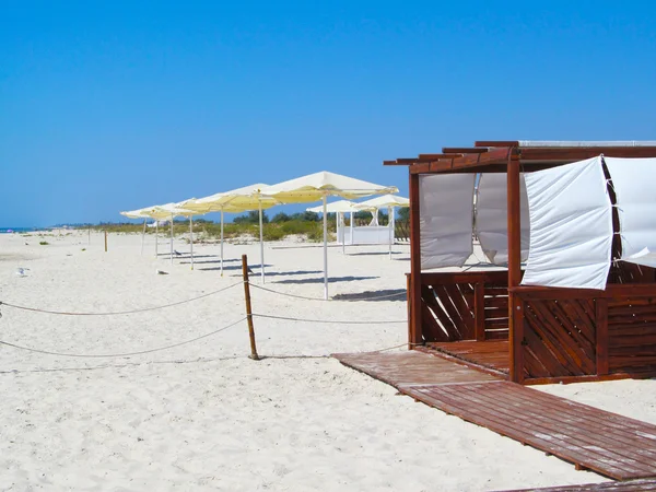 Deniz kenarında plaj şemsiyeleri