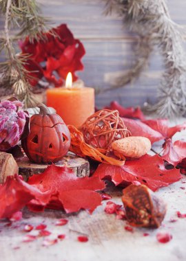 kurutulmuş çiçeklerle Cadılar Bayramı için dekoratif kabak