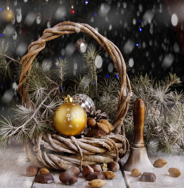 Christmas decoration with fir branches — Stock Photo, Image