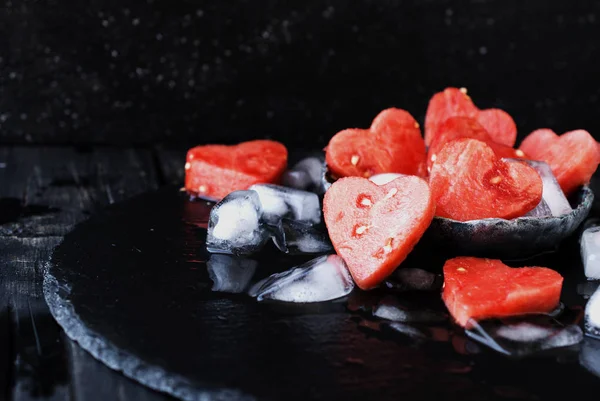 watermelon hearts with ice cubes for Valentine's Day