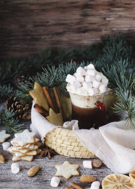 sıcak çikolata krema, marshmelou ve zencefil ekmek ile