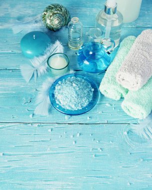 Spa havlu, tuz ve aromatik yağlar, seçici odak için ayarla