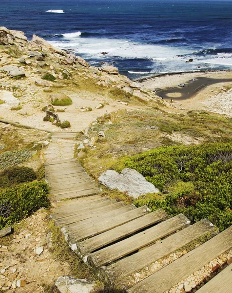 wooden steps to wild beach, portugal — Stock Photo ...