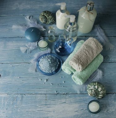 Spa havlu, tuz ve aromatik yağlar, seçici odak için ayarla