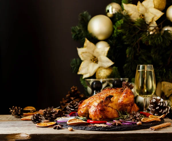 Gebakken Turkije voor Kerstmis of Nieuwjaar ruimte voor tekst — Stockfoto