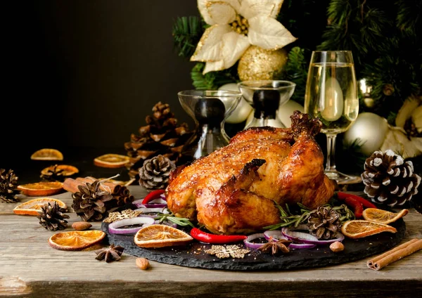 Peru cozido no forno para o espaço de Natal ou Ano Novo para texto — Fotografia de Stock