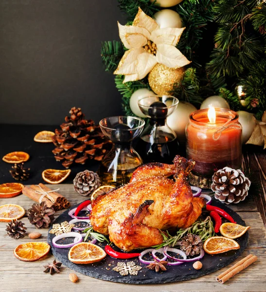Tacchino al forno per Natale o Capodanno spazio per il testo — Foto Stock