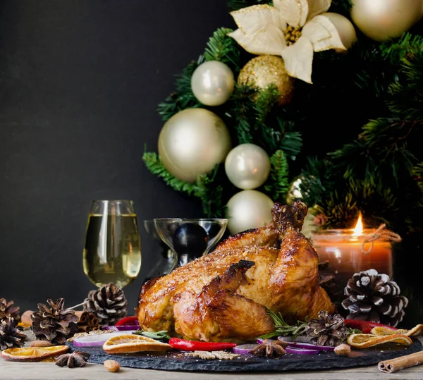 Pieczone Turcja na Boże Narodzenie lub nowy rok miejsca na tekst — Zdjęcie stockowe
