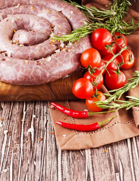 Raw beef sausages, selective focus — Stock Photo, Image