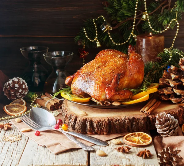 Peru cozido no forno para o espaço de Natal ou Ano Novo para texto — Fotografia de Stock