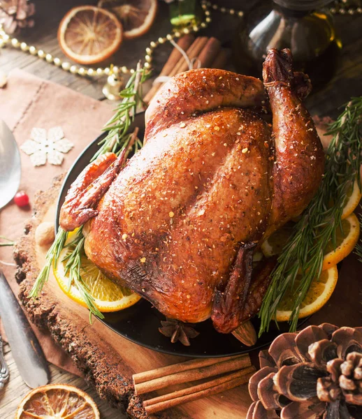 Baked turkey for Christmas or New Year space for text