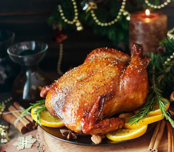 Baked turkey for Christmas or New Year space for text — Stock Photo, Image