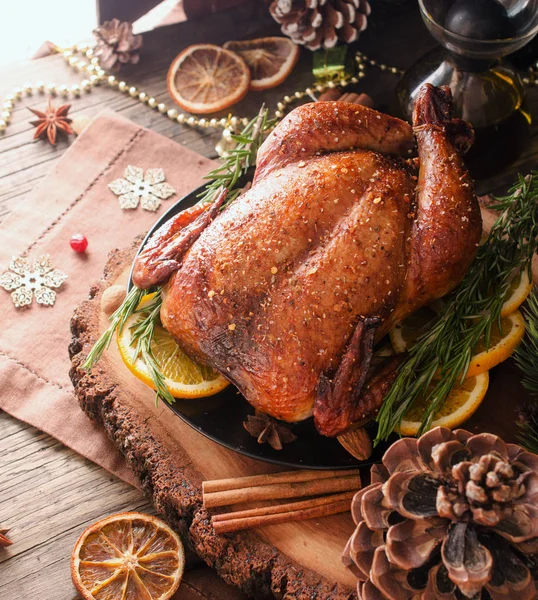 Baked turkey for Christmas or New Year space for text — Stock Photo, Image