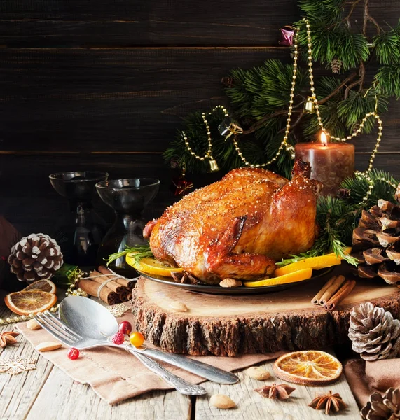 Baked turkey for Christmas Dinner or New Year space for text