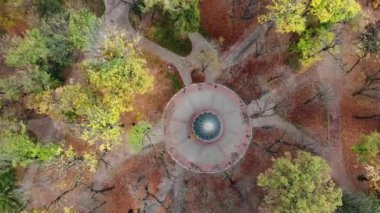 Sonbahar parkının üzerinde uçuyor. Lviv, Ukrayna 'da 4k drone kamerayla çekildi..