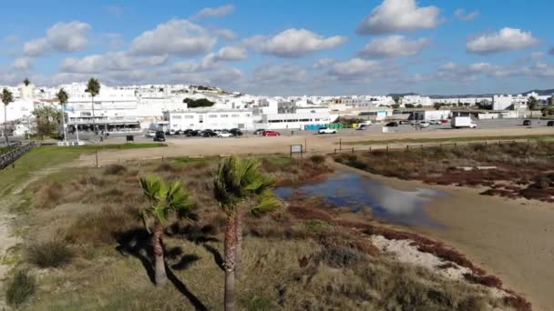 4K海空无人机场景 发现海滩和老城区的建筑物 泳滩及市区景观 — 图库视频影像