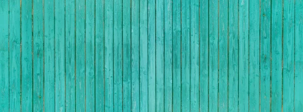 Panorama Turquoise Slightly Weathered Board Wall — Stock Photo, Image