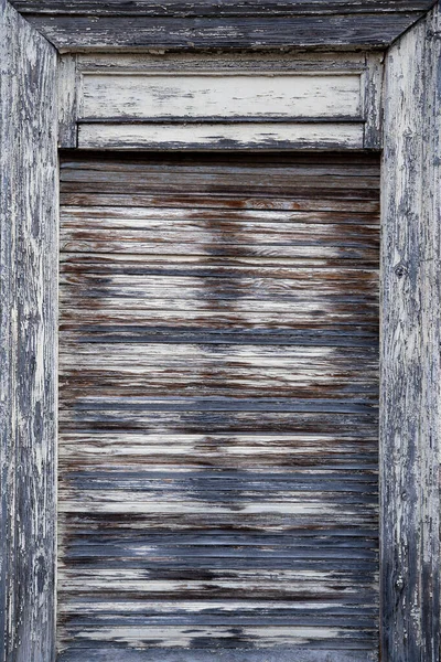 Closed Heavily Weathered Wooden Roller Blind Narrow Window Closeup Portrait — Stock Photo, Image