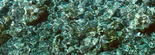 View Clear Green Sea Stony Bottom Panoramic Detail — Stock Photo, Image