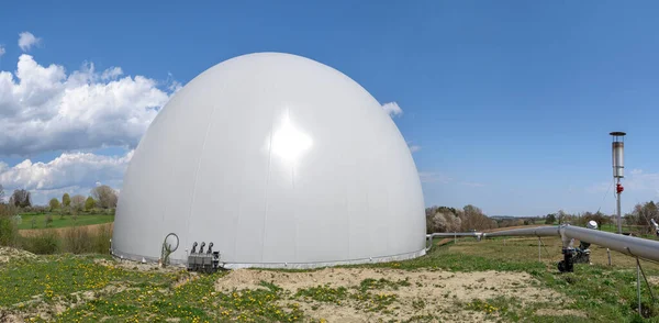 Nuovo Impianto Biogas Paesaggio Rurale Primavera Panorama — Foto Stock