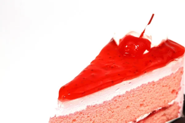 Sweet cherry on strawberry cake — Stock Photo, Image