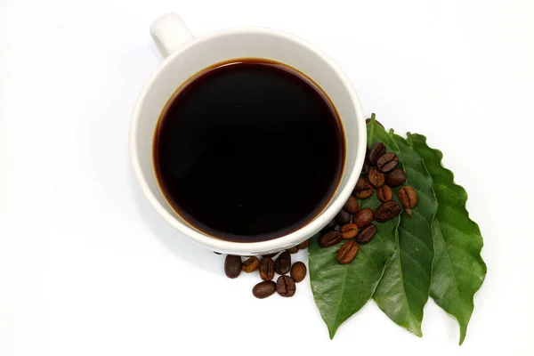 Gelas kopi hitam dan biji kopi — Stok Foto