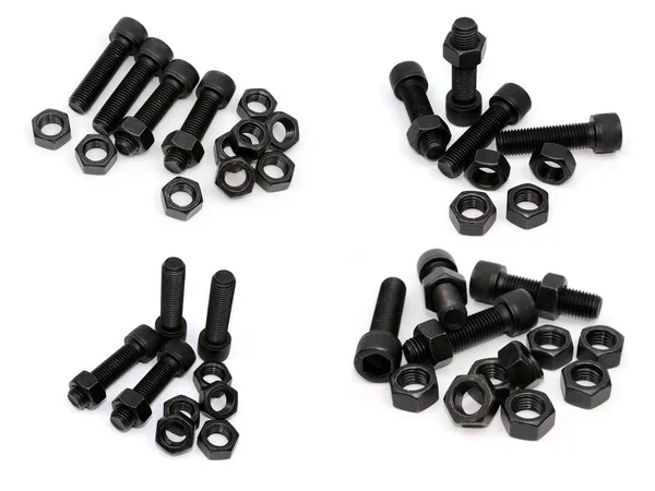 黑钢螺栓螺母机械零件 — 图库照片