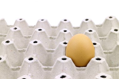 Beyaz arka plan üzerinde tepsi üzerinde yumurta