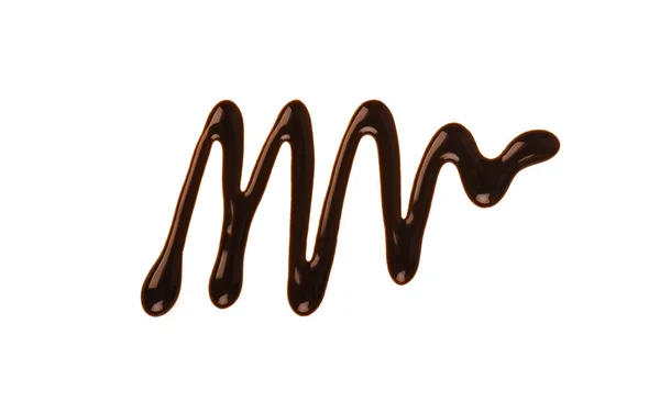 Chocolade siroop drop geïsoleerd op witte achtergrond. Bovenaanzicht — Stockfoto