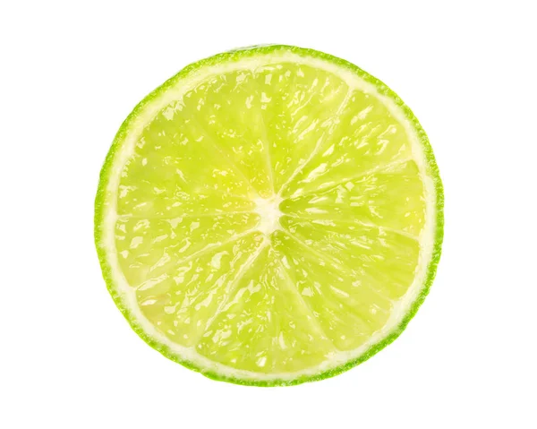 Limão isolado sobre fundo branco. Fatia redonda de limão suculento e fresco. Com o caminho de recorte. Vista superior — Fotografia de Stock