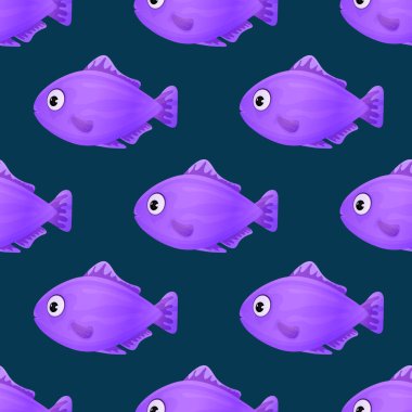 Siyah arka planda şirin tropikal balıklar. Parlak renkli okyanus balığı. Deniz altı vahşi yaşamı. Kusursuz desen. Vektör illüstrasyonu.