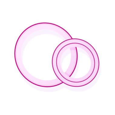 Dilimlenmiş kırmızı soğan beyaz arka planda izole edilmiş. Kırmızı soğan halkaları. Vektör İllüstrasyonu.