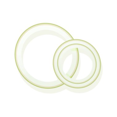 Beyaz arka planda dilimlenmiş soğan. Soğan halkaları. Vektör İllüstrasyonu.