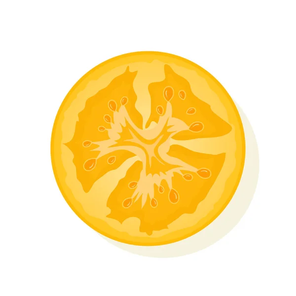 Beyaz üzerine izole edilmiş sarı domates dilimi. Sulu olgun domates. Vektör İllüstrasyonu. — Stok Vektör