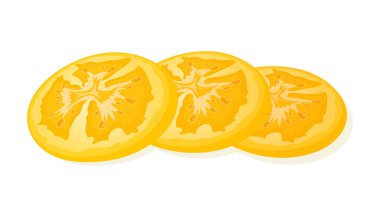 Beyaz arka planda izole edilmiş taze sarı domates dilimleri. Sulu olgun domates. Vektör İllüstrasyonu.