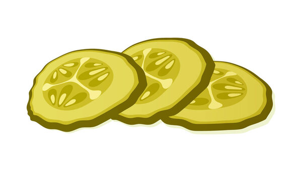 Pickled cucumber slice isolated on white background. Marinated pickled cucumber isolated. Vector Illustration.