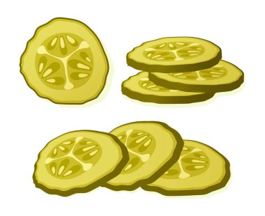 Beyaz arka planda izole edilmiş salatalık dilimi. Terbiye edilmiş salatalık turşusu. Vektör İllüstrasyonu