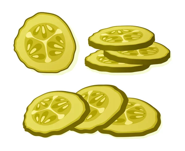 Beyaz arka planda izole edilmiş salatalık dilimi. Terbiye edilmiş salatalık turşusu. Vektör İllüstrasyonu