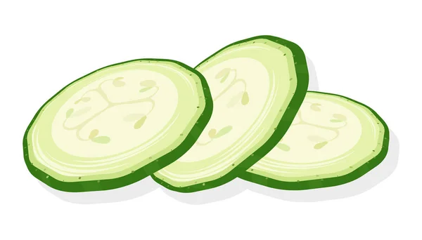 Zucchini Fresco Fatias Cortadas Isoladas Fundo Branco Anéis Abobrinha Ilustração — Vetor de Stock