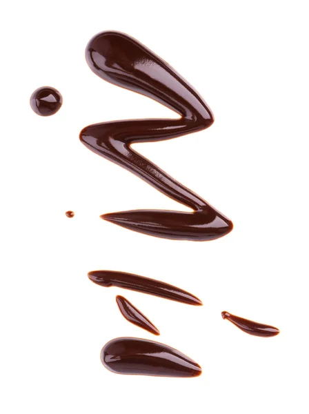 Arroser Sirop Chocolat Isolé Sur Fond Blanc Des Éclaboussures Sauce — Photo