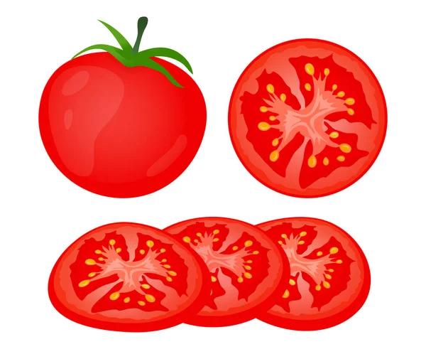 Tomate Rojo Fresco Rodajas Aisladas Sobre Fondo Blanco Tomate Maduro — Vector de stock