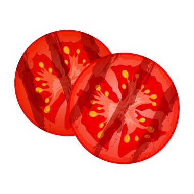 Beyaz arka planda izole edilmiş ızgara kırmızı domates dilimleri. Sulu olgun domates. Vektör İllüstrasyonu