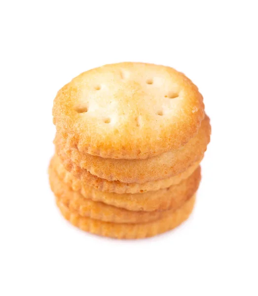 Stapelrunde Cracker Isoliert Auf Weißem Hintergrund Trockene Cracker Cookies Isoliert — Stockfoto
