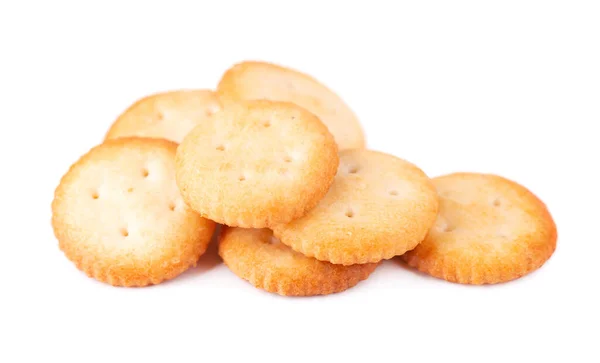 Empilhe Cracker Redondo Isolado Fundo Branco Biscoitos Biscoitos Secos Isolados — Fotografia de Stock