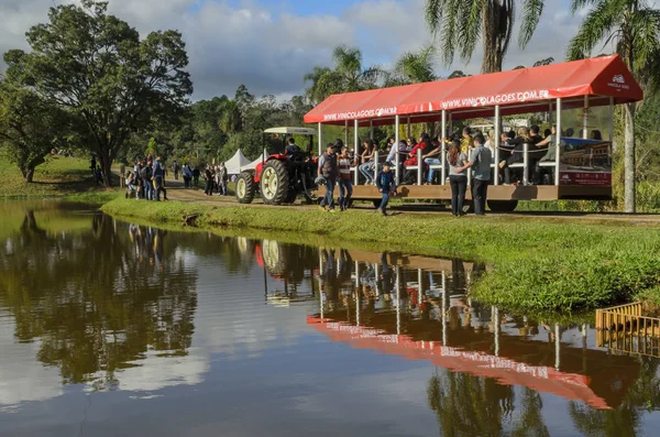 turistik tren Japon olay göl güneşli bir günde, içinde şehir, bu yüzden Roque çok Paulo Brezilya geziniyor