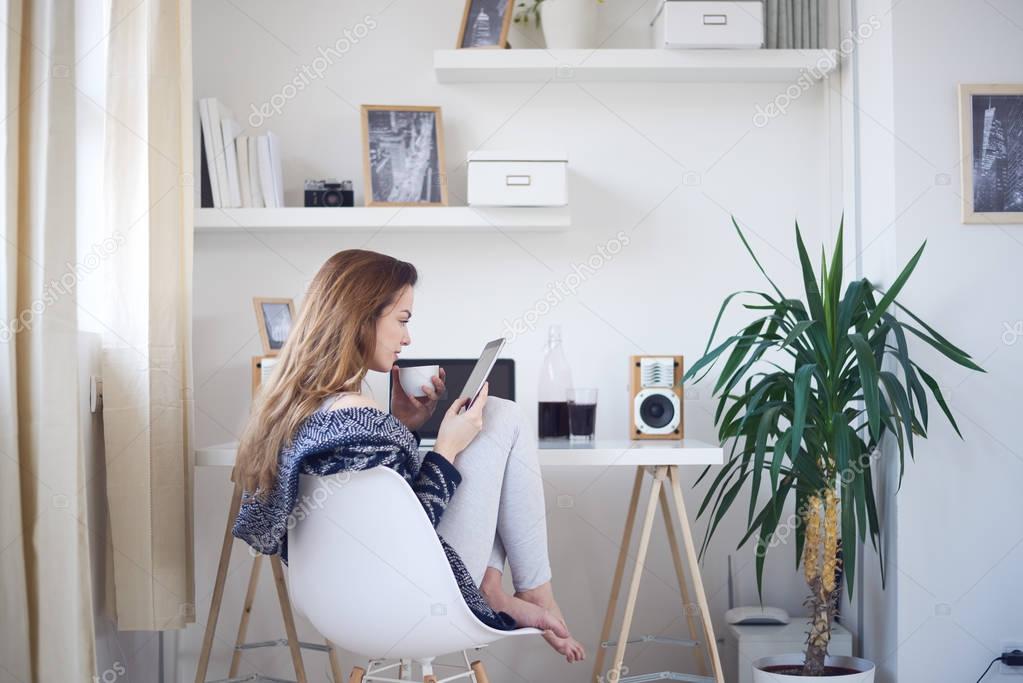 woman using tablet 