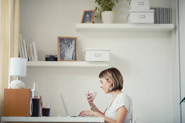 Jeune femme travaillant à la maison — Photo