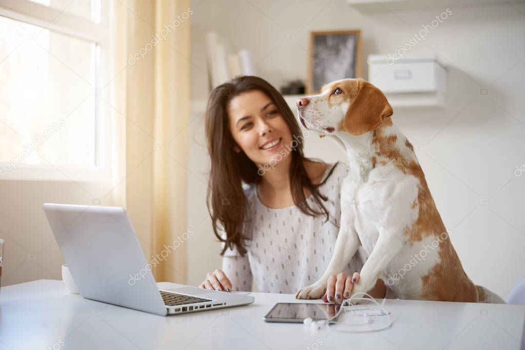 Young beautiful woman with dog 