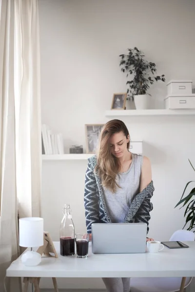 Junge Hübsche Frau Mit Laptop — Stockfoto